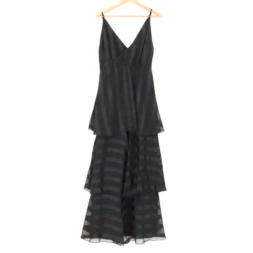 Tiered Shadow Stripe Wide Leg Jumpsuit Womens Size 8 Black Formal Evening Party